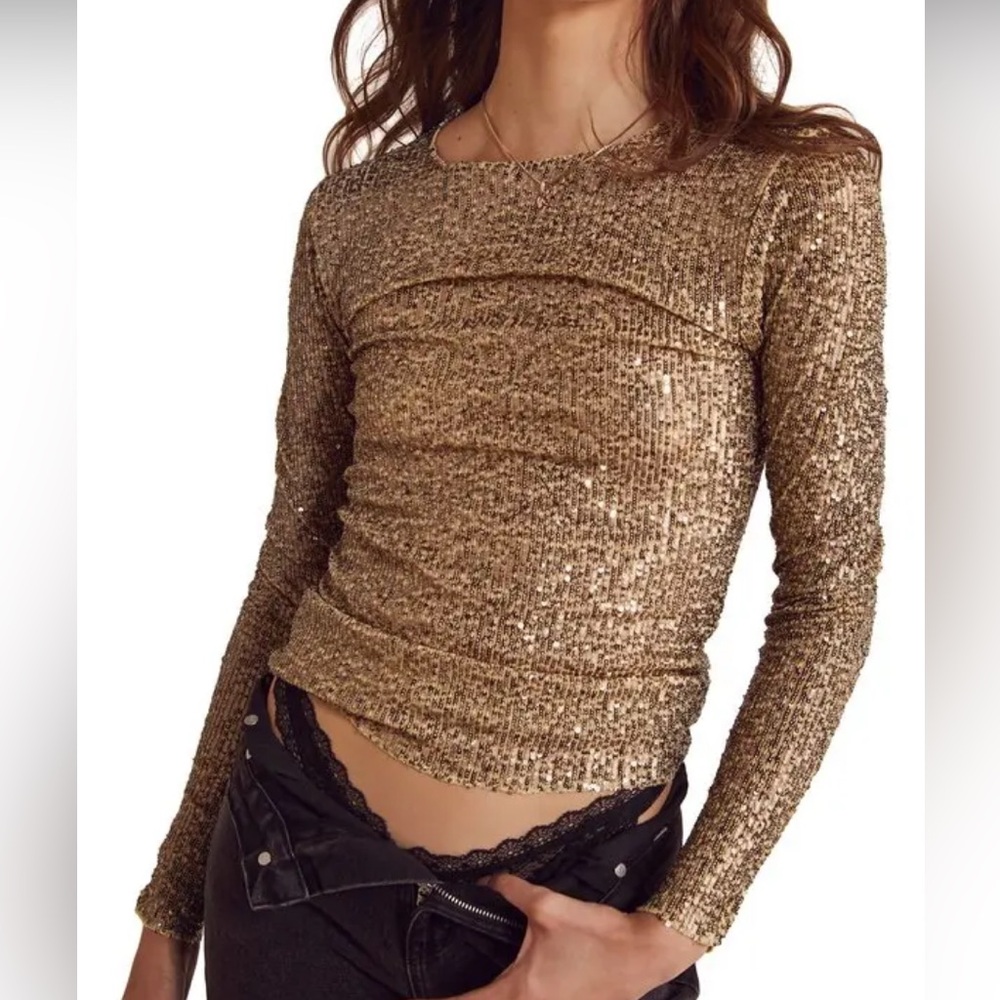 NWOT Free People Gold Rush Sequin Top